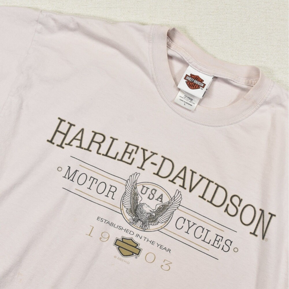 Vtg Harley Davidson USA Made Large T Shirt Light Pink Bartels Marina Del Rey CA